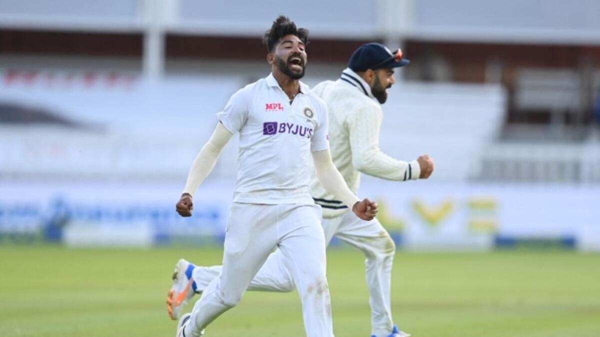 Mohammed Siraj celebrates a wicket against England on Monday. (ICC Twitter)