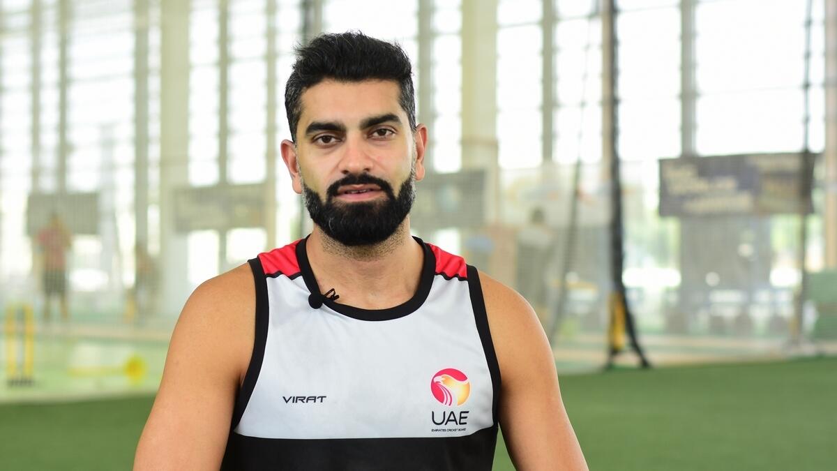 UAE captain Ahmed Raza will represent the ECB Blues team in the D10 (Domestic T10) tournament. (Photo by Shihab)