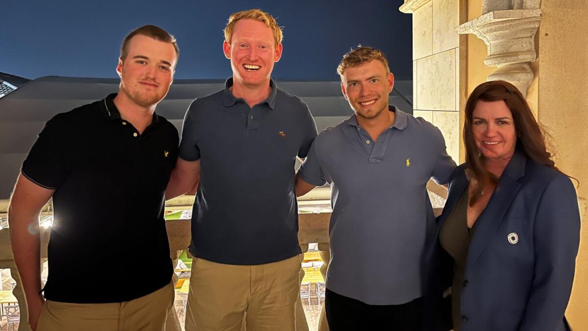 Left to right: Kian Higgins, JGE Membership Services Executive, winners of the Thursday Curry Club, Conor Duffy and Ed Atack, along with Evelyn Downham, Lady Captain, Jumeirah Golf Estates.- Supplied photo