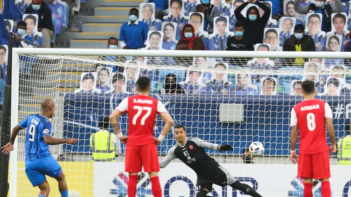 Ulsan Hyundai's Junior Negrao scores a goal against Persepolis during the AFC Champions League final. — AP