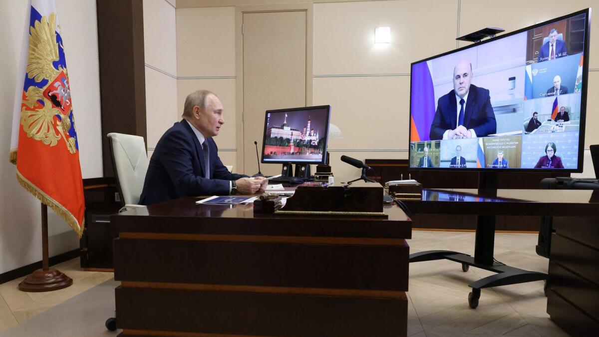Russian President Vladimir Putin chairs a meeting on economic issues via a video conference at the Novo-Ogaryovo state residence outside Moscow on January 17, 2023. — AFP