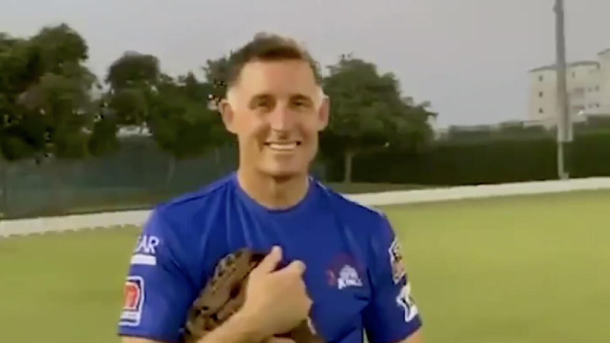 A screengrab of Mike Hussey posted on CSK's Twitter handle.