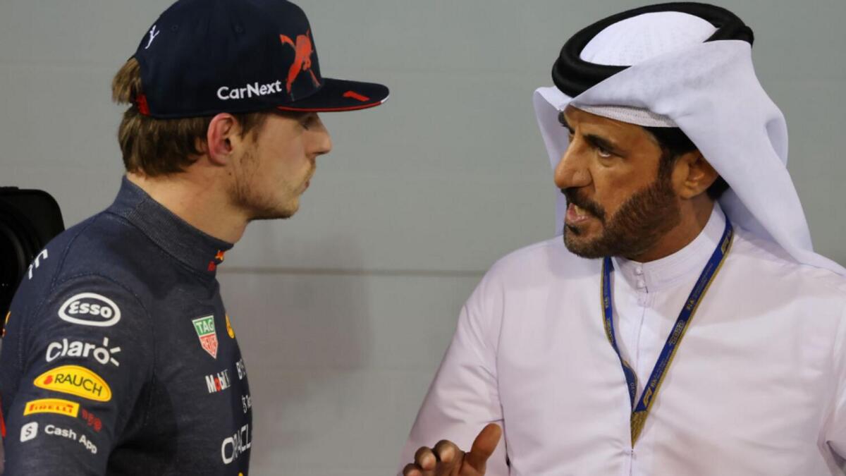 FIA president Mohammed Ben Sulayem (right) with F1 world champion Max Verstappen. — AFP file