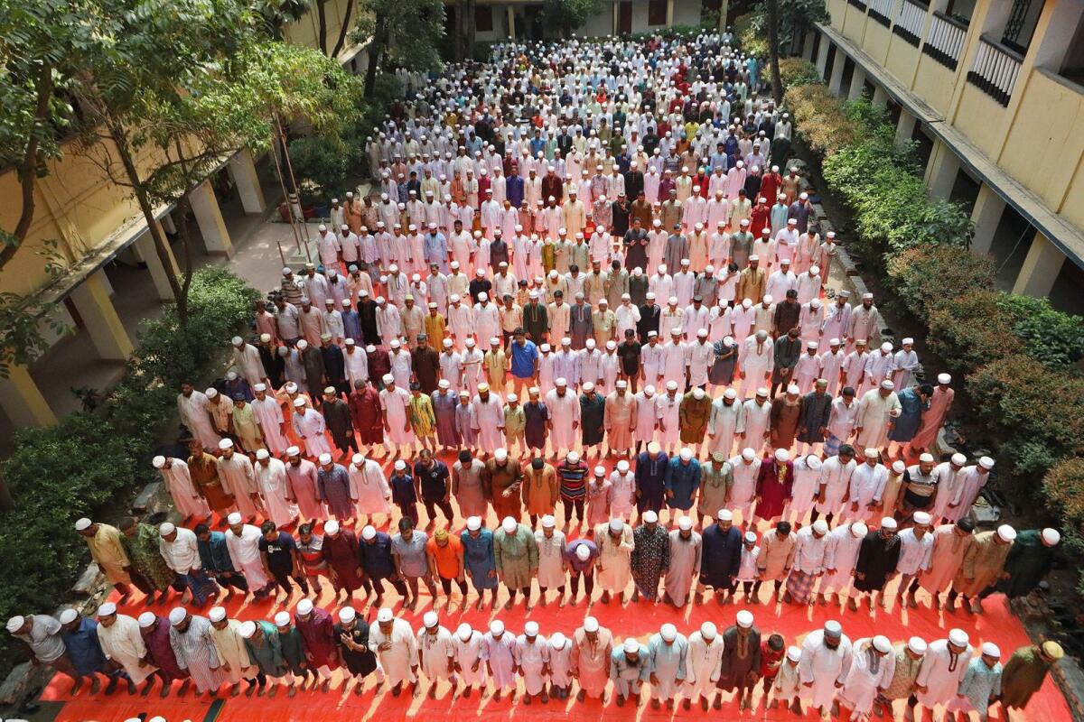 Muslims offer special prayers for rains in Dhaka on Wednesday.  — AFP