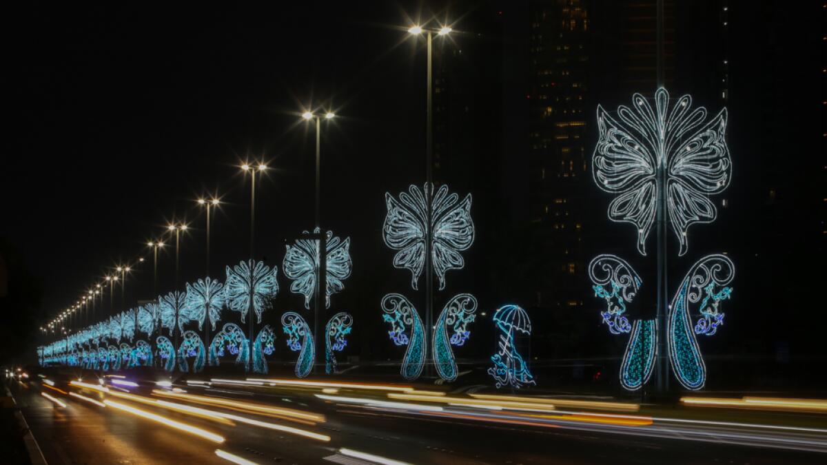 Streets in Abu Dhabi light up ahead of Eid Al Adha. Photo: Ryan Lim/Khaleej Times