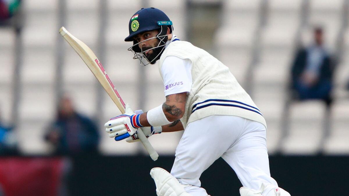India's captain Virat Kohli watches the ball after playing a shot during the second day of the World Test Championship final match against New Zealand. — AP