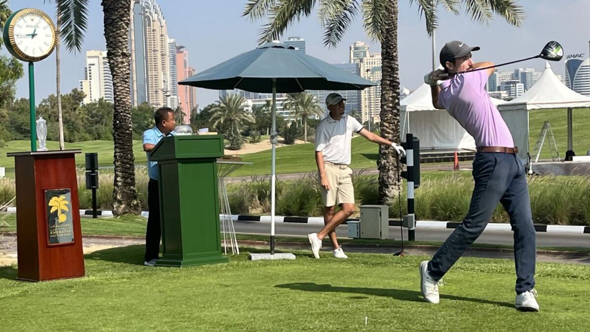 First round co-leader Dan Byrne (TEC) teeing off on the first hole of the Faldo Course in the Emirates Amateur Open at Emirates Golf Club.- Supplied photo