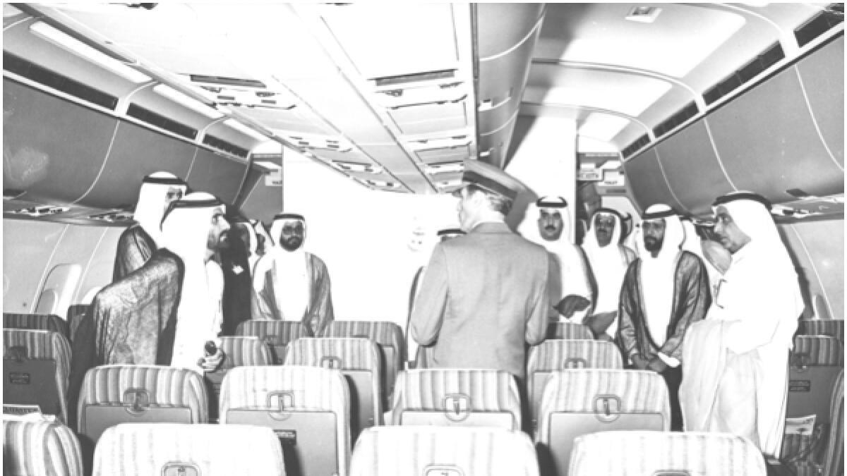 The inaugural Emirates flight EK600 after landing in Karachi on October 25, 1985