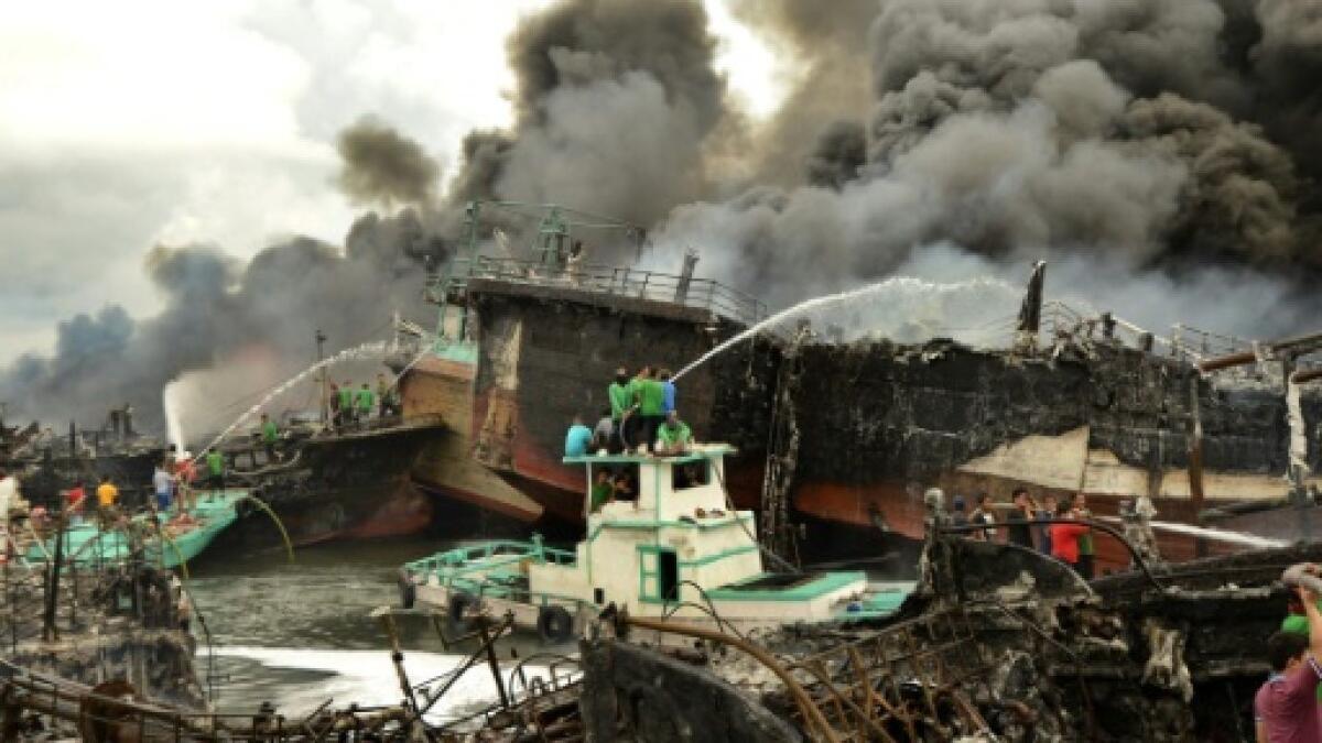 Video: Massive fire rips through Bali port