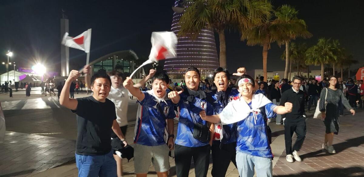 Japanese fans celebrate win against Germany. Photo: Rituraj Borkakoty