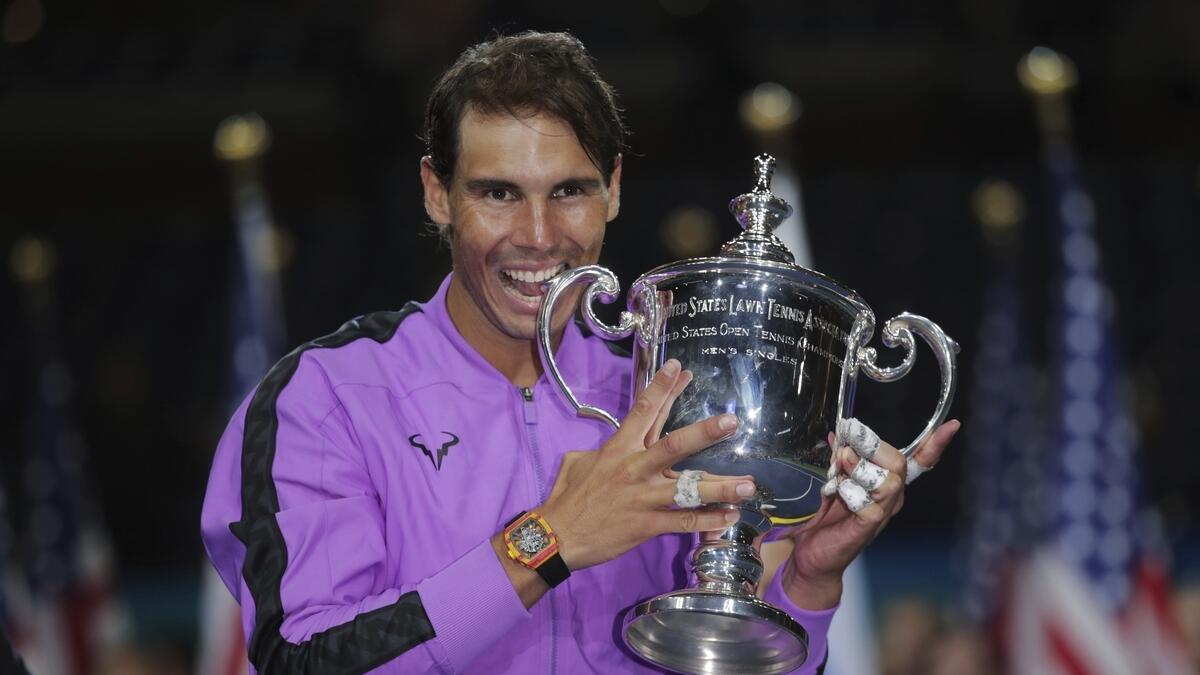 Rafael Nadal poses with the trophy after defeating Daniil Medvedev to win the 2019 US Open. (AP file)