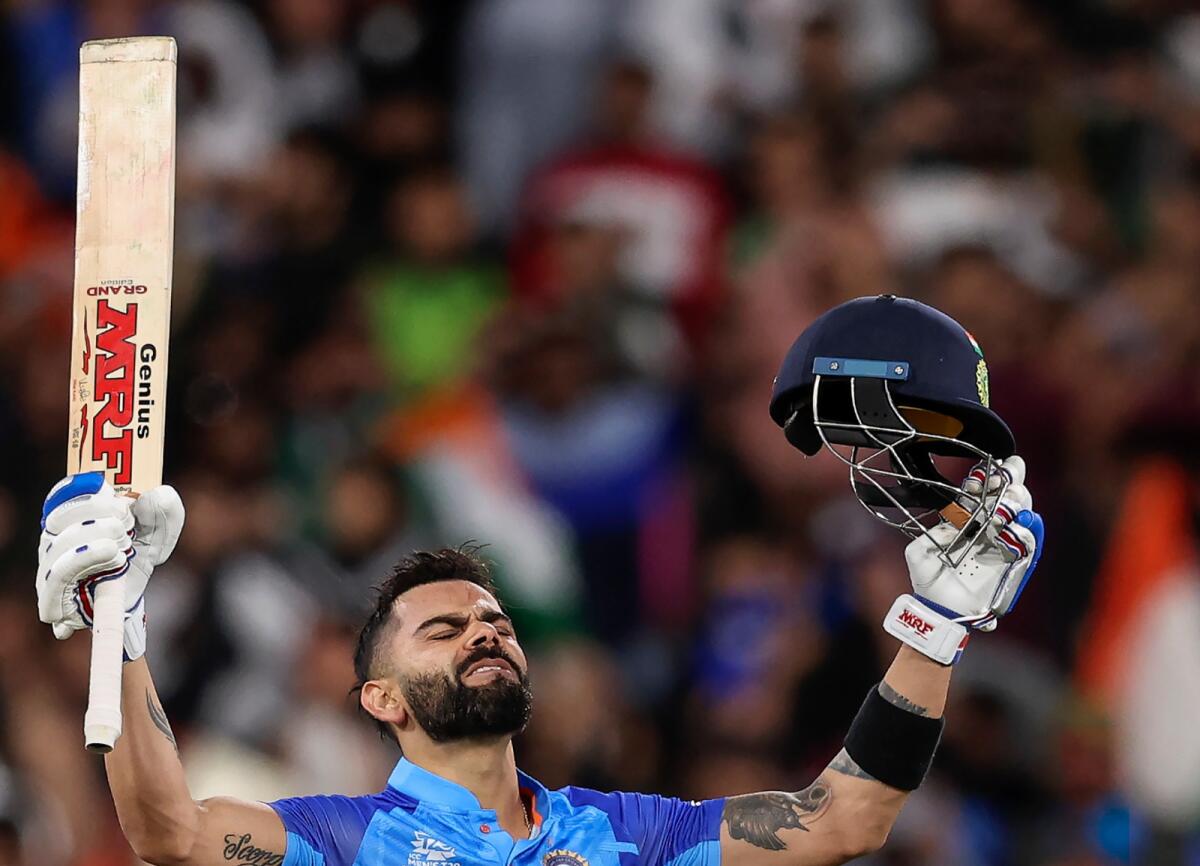 Virat Kohli celebrates after India's dramatic win over Pakistan on Sunday. (Agencies)