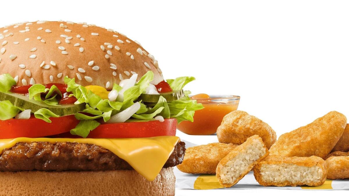 This image released by McDonald’s shows the McPlant plant-based burger and and the new plant-based McPlant Nuggets. The nuggets will be available along with the burger at McDonald’s restaurants in Germany starting February 22.— AP