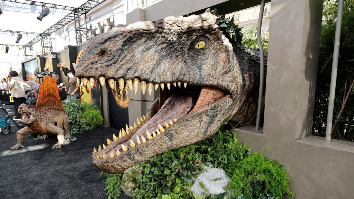 A dinosaur prop is seen during the Los Angeles premiere of Universal Pictures' 'Jurassic World Dominion' on June 06, 2022 in Hollywood, California. Photo: AFP