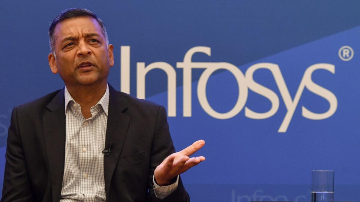 Nilanjan Roy, Chief Financial Officer of Infosys, speaking at a press conference at the company's headquarters in Bangalore. – AFP