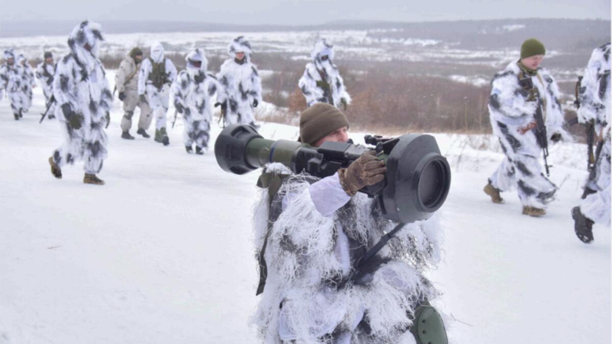 Soldiers take part in an exercise for the use of NLAW anti-aircraft missiles at the Yavoriv military training ground, close to Lviv, western Ukraine. — AP