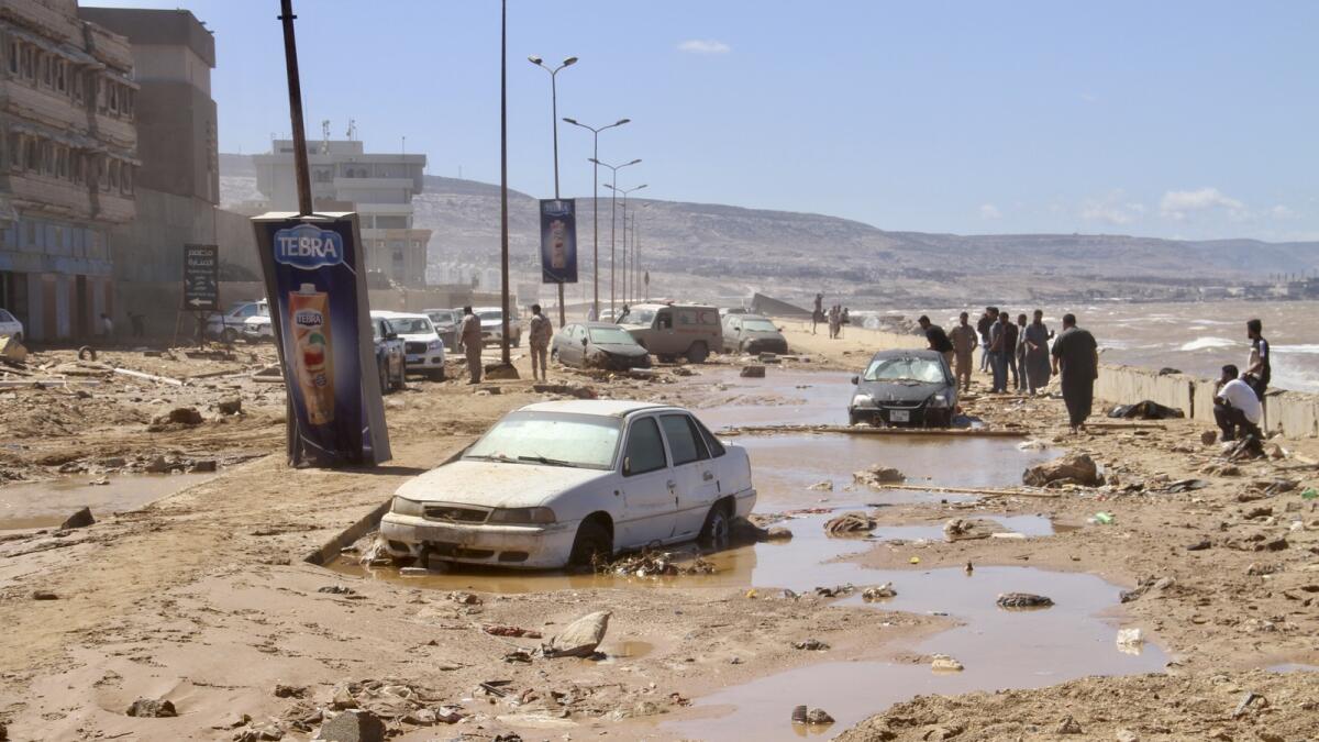 Damage from massive flooding is seen in Derna. — AP