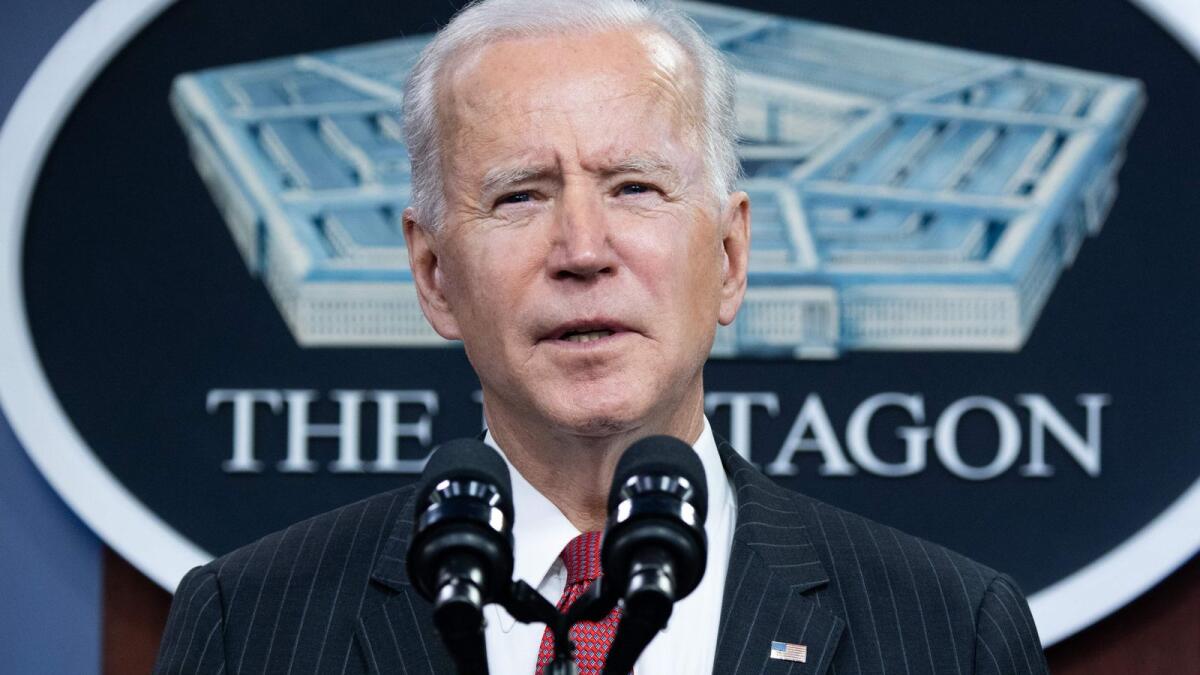 US President Joe Biden speaks during a visit to the Pentagon in Washington, DC. — AFP file photo