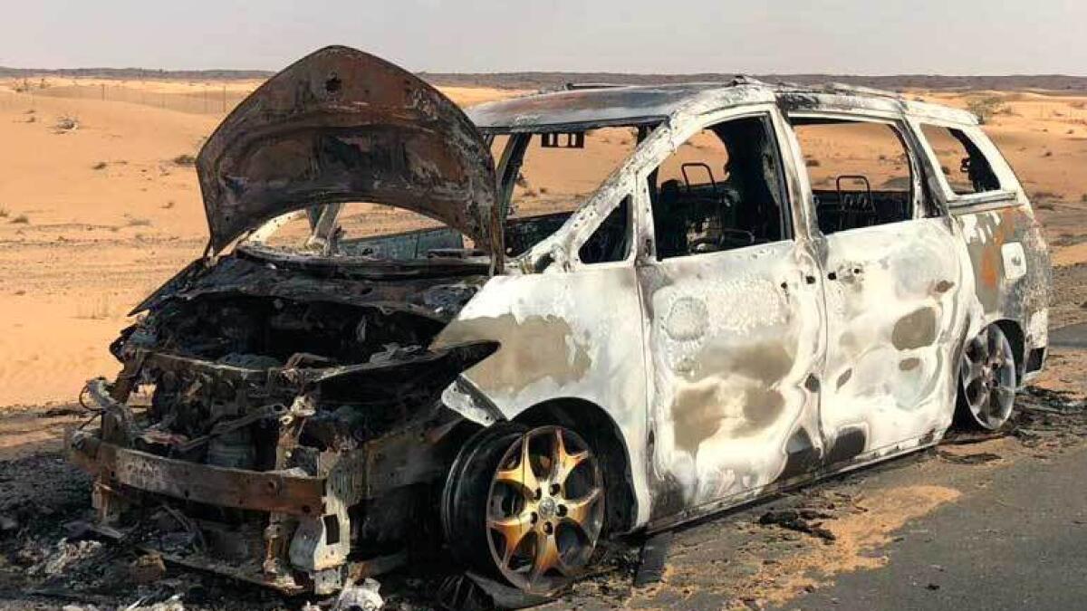 CHARRED: Their car crashed when they were on their way back from a desert safari