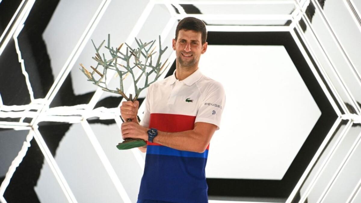 Novak Djokovic with the Paris Masters trophy. (ATP Twitter)