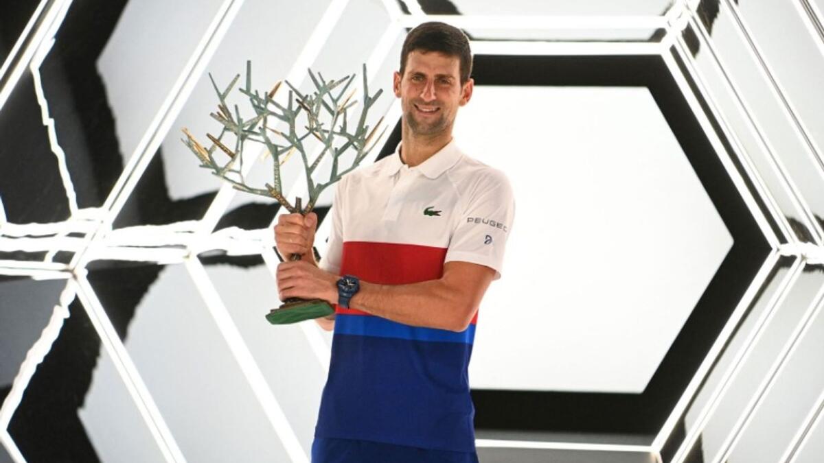 Novak Djokovic with the Paris Masters trophy. (ATP Twitter)