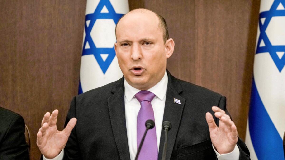 Israeli Prime Minister Naftali Bennett chairs the weekly cabinet meeting. — AFP