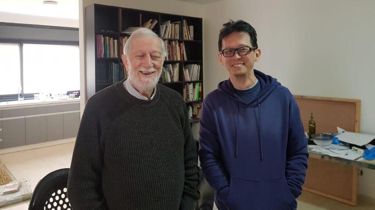 Kevin Sim (right) with Palestinian painter Suleiman Mansour - Supplied photo