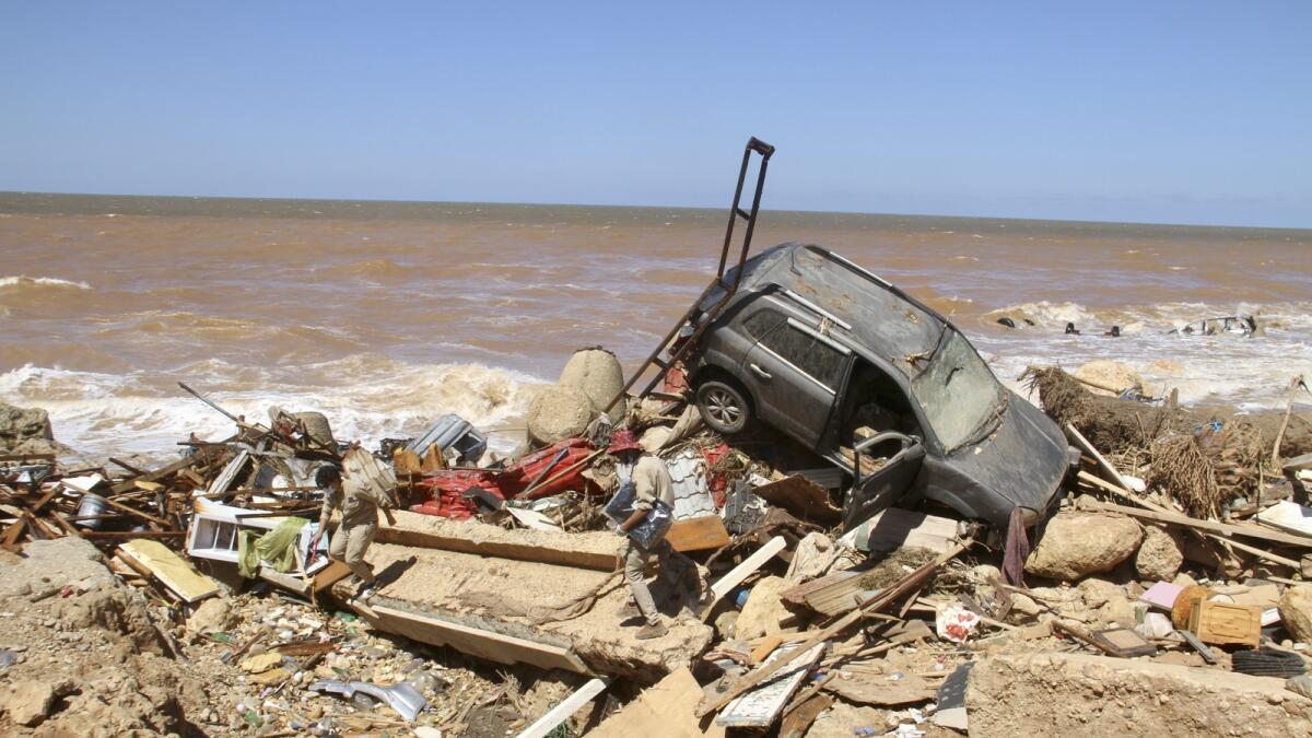 Damage from massive flooding is seen in Derna, Libya. — AP