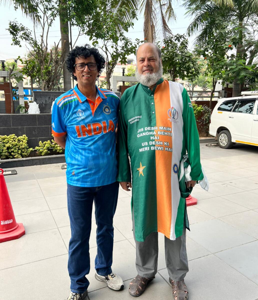 Gopal Jasapara with famous Pakistan cricket fan Mohammad Bashir in Ahmedabad. — Supplied photo