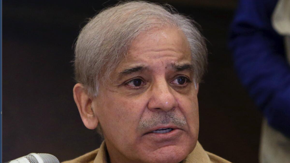 Shahbaz Sharif during a press conference in Lahore.