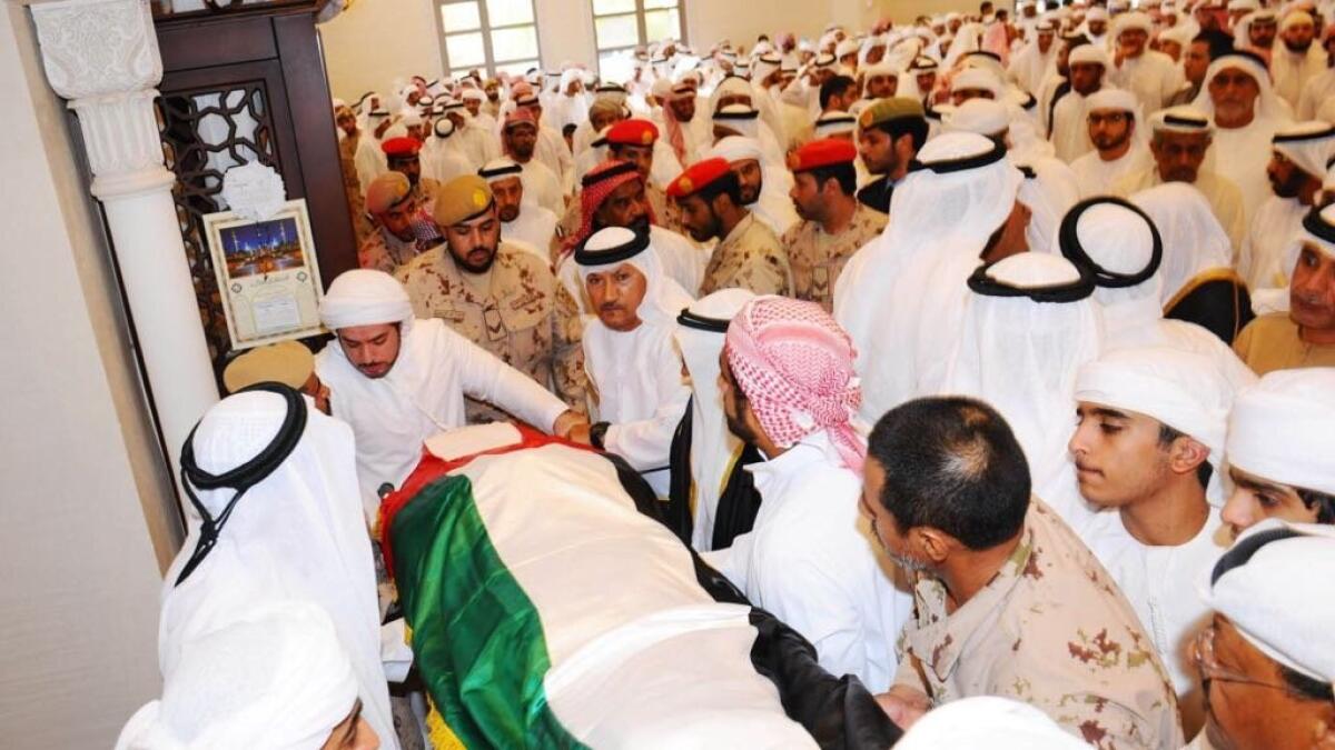 Funeral prayer for martyr Ahmed Khalifa Al Baloushi at the Armed Forces Mosque - Al Jahli - Al Ain.