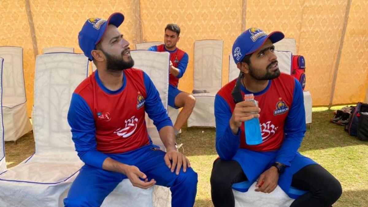 Babar Azam (right) during a Karachi Kings training session. (Karachi Kings Twitter)