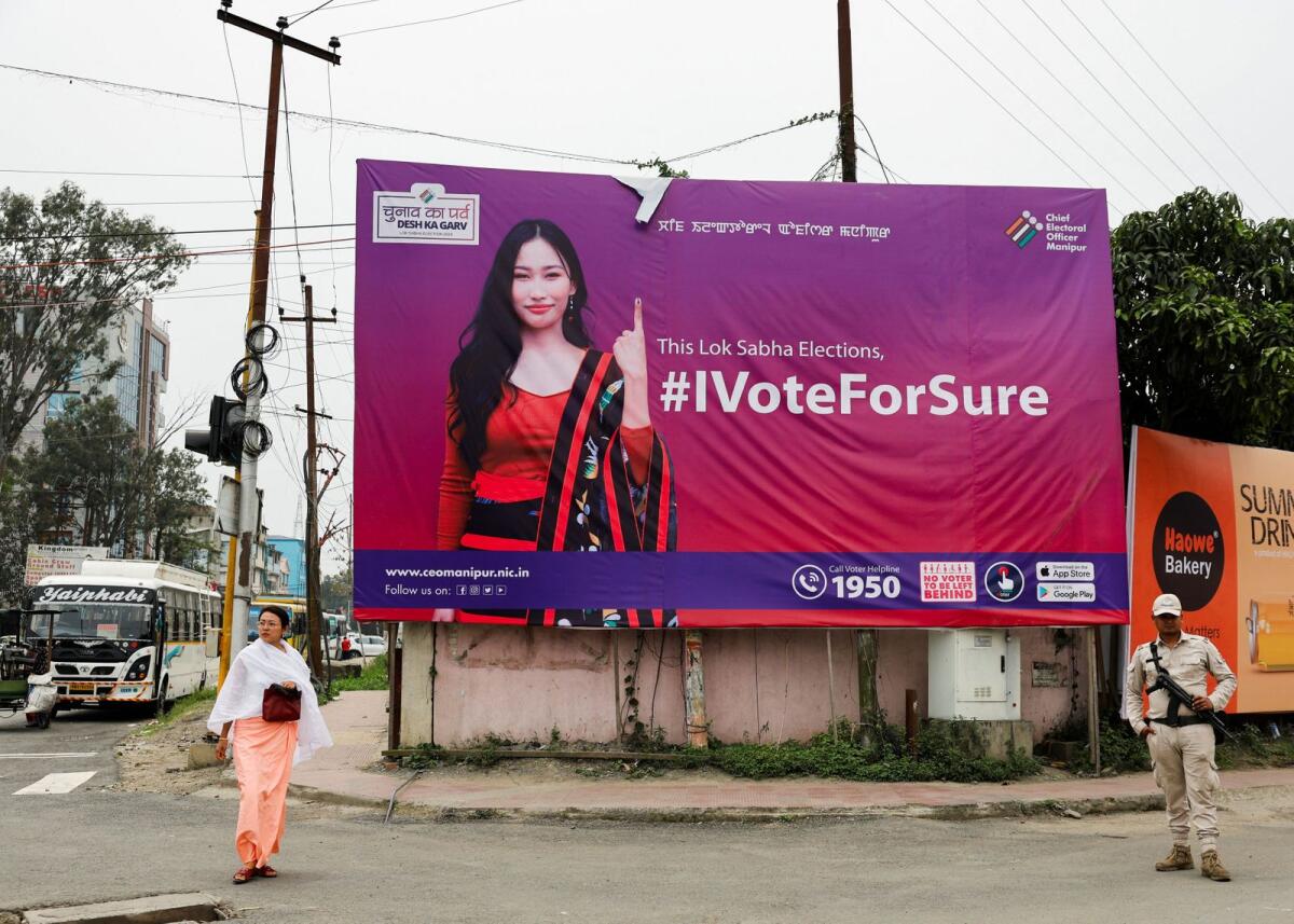 A poster spreading awareness to vote is pictured on a street ahead of the elections in Imphal, Manipur, India, on April 7, 2024.— Reuters