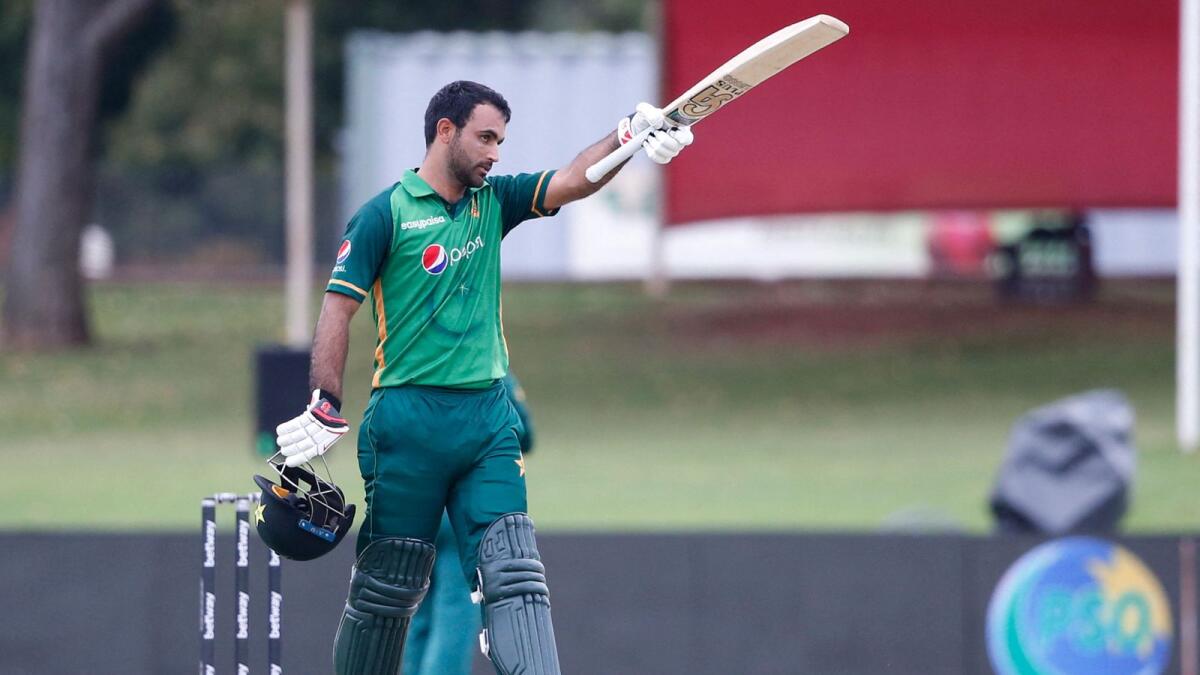 Pakistan's Fakhar Zaman celebrates after scoring a century. (AFP)