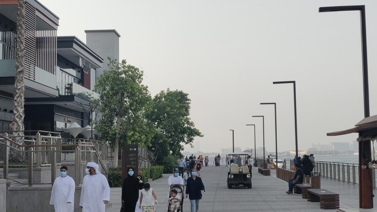 People visit the Bluewaters Island on the first weekend after all Covid-19 restrictions were relaxed in Dubai, UAE. Photo: Neeraj Murali/Khaleej Times
