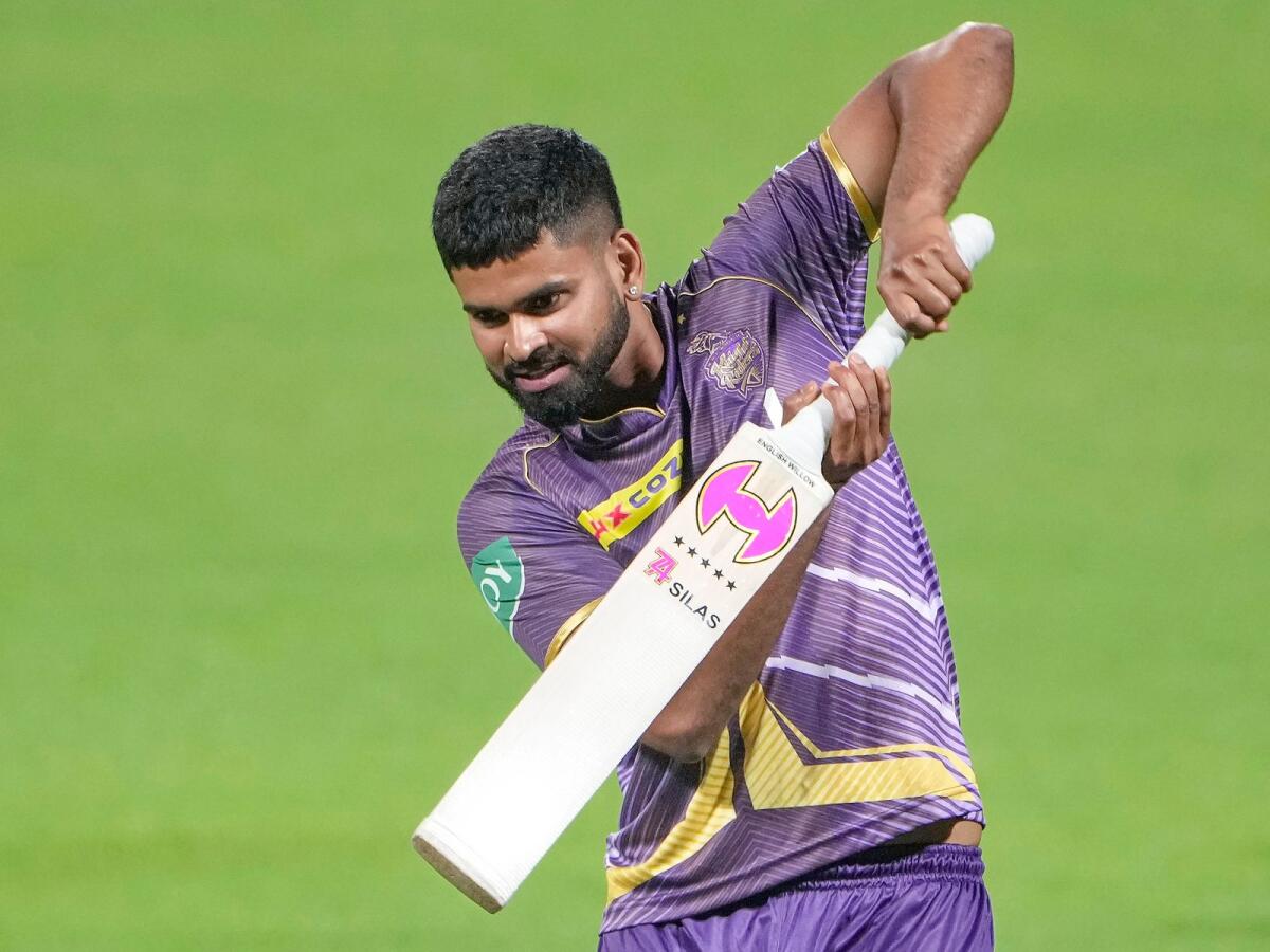 Kolkata Knight Riders player Shreyas Iyer during a training session ahead of the Indian Premier League (IPL) 2024. - PTI
