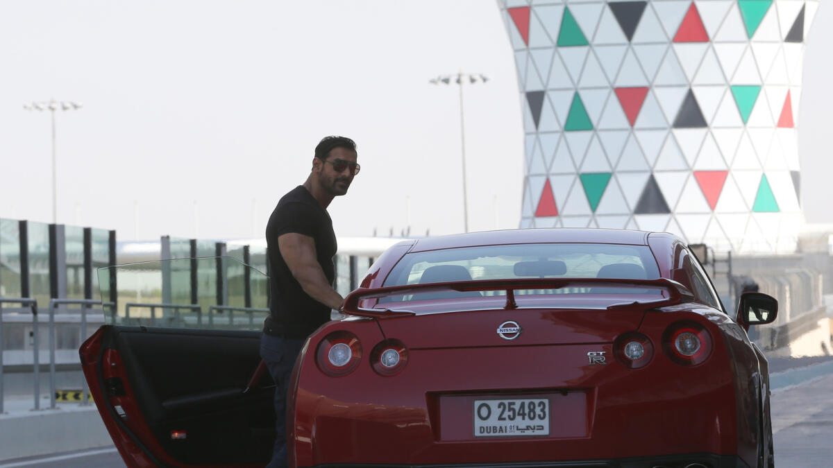 NA270116-RL-INDIANACTOR John Abraham, is an Indian film actor, producer shoot his in new movie  at Yas Marina Circuit in Abu Dhabi, January 27, 2016. Photo By Ryan Lim