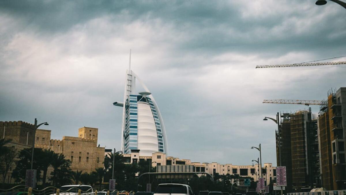 Dubai's Burj Al Arab as overcast conditions persist. Photo: Neeraj Murali
