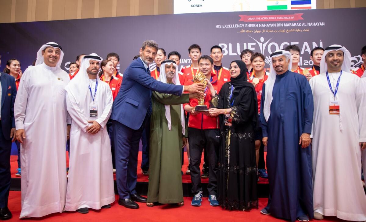 Sheikh Nahyan bin Mubarak Al Nahyan, Cabinet Member and Minister of Tolerance and Coexistence and officials with the Chinese team at the awards ceremony. — Supplied photo