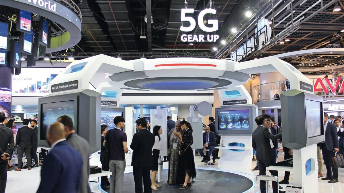 Dubai, UAE - October 6-10, 2019: A scene at the 39th GITEX Technology Week - the biggest tech show in the Middle East, North Africa &amp; South Asia - highlights next-generation technology, including 5G.