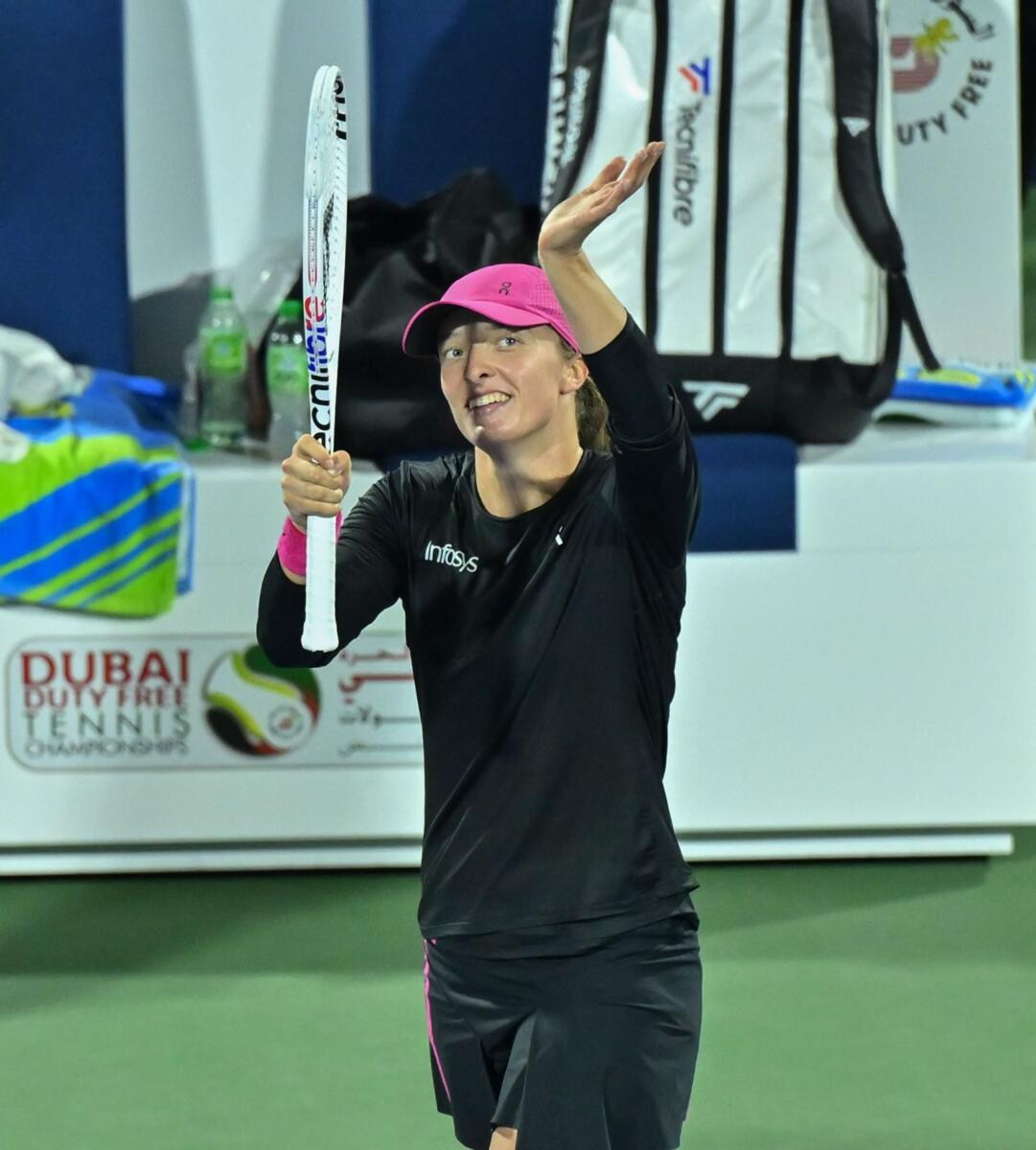 Iga Swiatek celebrates her win against Qinwen Zheng. — Photo by Muhammad Sajjad