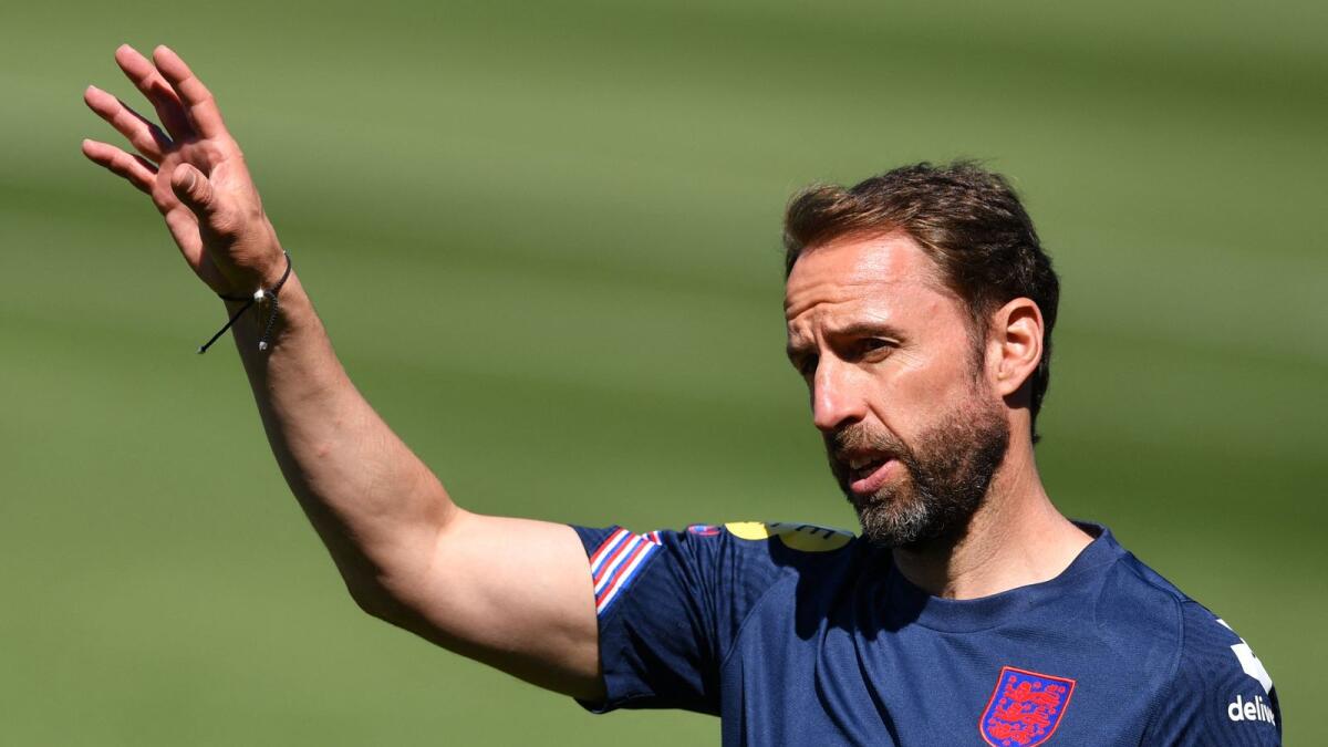 England's manager Gareth Southgate gestures during a training session. (AFP)