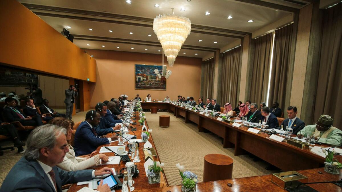 A general view of the multilateral meeting with US Secretary of State Antony Blinken at the Intercontinental Hotel in Riyadh, Saudi Arabia, on Thursday. — Reuters