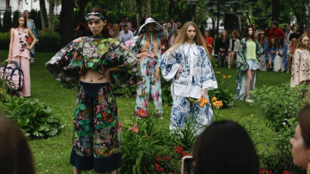 Models present creations by Belarus designer group Historia Naturalis during an Ethical Fashion Show #3 in Minsk, Belarus. The event dedicated to Ivan Kupala Day, an ancient night long celebration marking the Summer Solstice, the shortest night of the year. Photo: AP