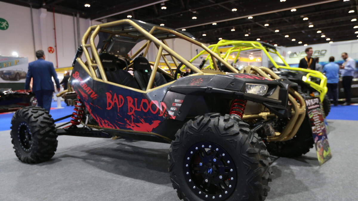 THRILLS AND SPILLS... Traverse the terrain with this mean custom-built 2016 polaris RZR XP Turbo — named ‘Bad Blood’ — the coolest crossover vehicle you will ever set your eyes on.