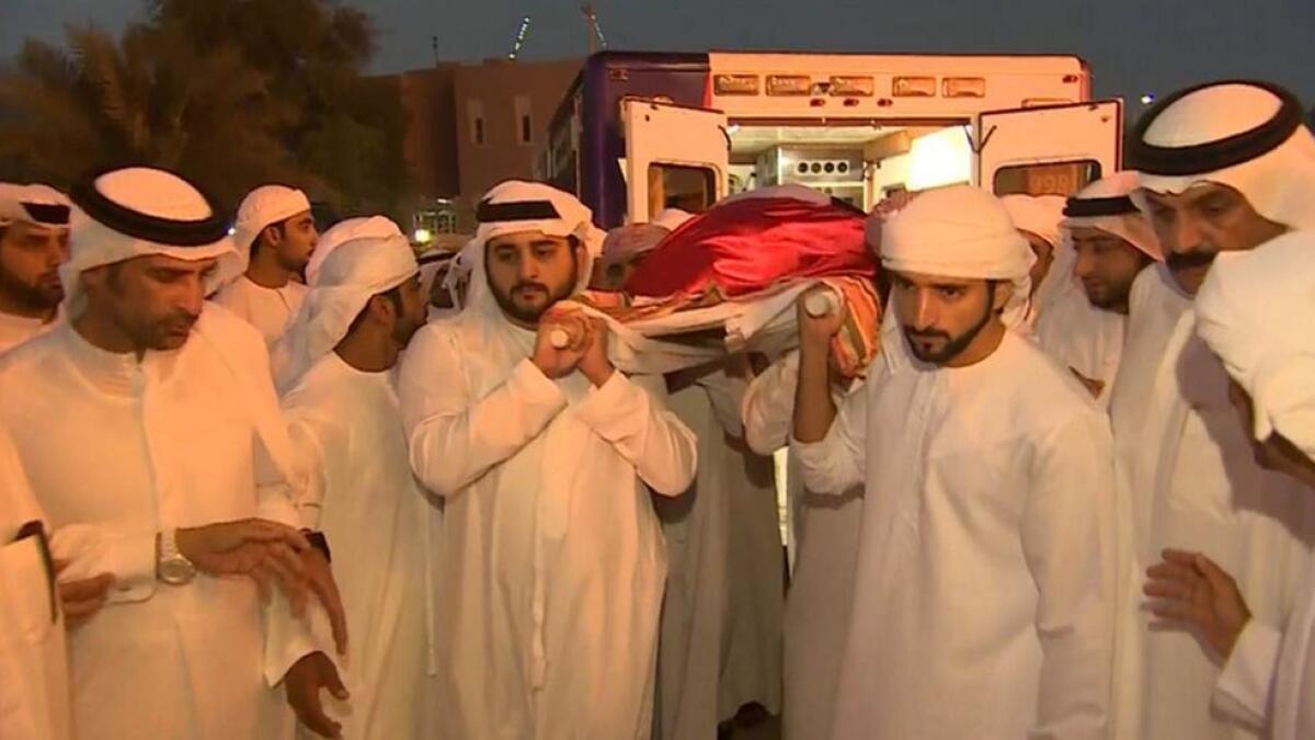 The body of the late Shaikh Rashid bin Mohammed bin Rashid Al Maktoum brought to Zabeel mosquePhoto via Twitter @DXBMediaOffice