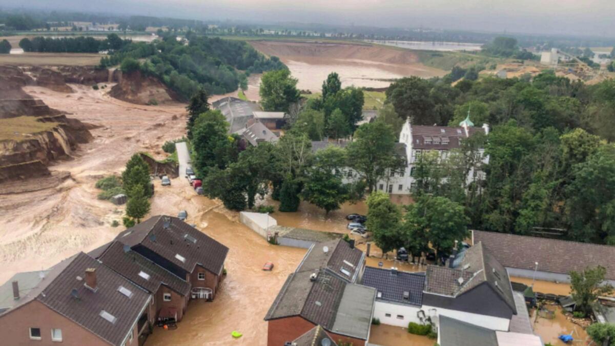 An areal view after flooding at Erftstadt-Blessem, Germany. — Reuters