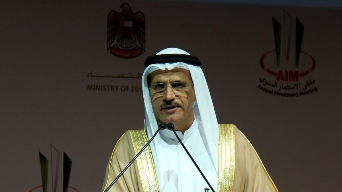 Sultan bin Saeed Al Mansouri, UAE Minister of Economy, attends the Annual Investment Meeting in Dubai on Monday.