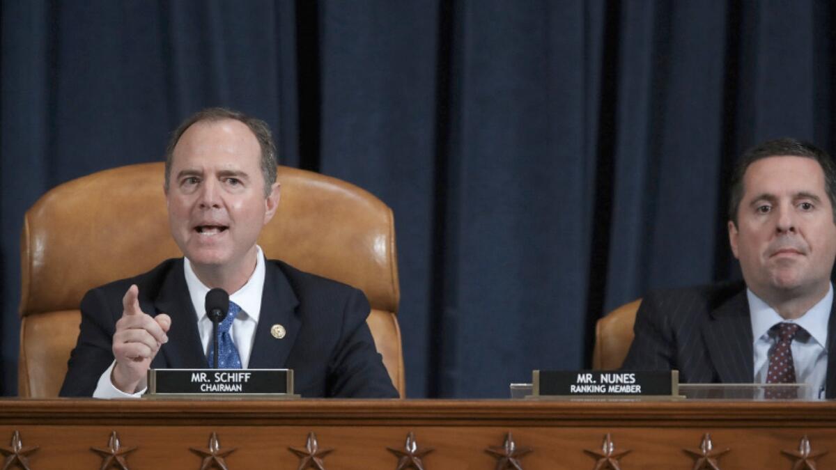 BEAUTIFUL ARCHITECTURE: Democratic Representative Adam Schiff, the Intelligence Committee chairman, invoked the US Constitution. “When we say we uphold the Constitution, we are not talking about a piece of parchment, we are talking about a beautiful architecture in which ambition is set against ambition, in which no branch of government can dominate another.”