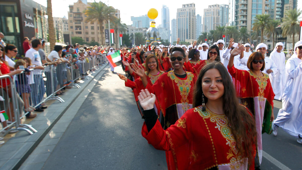 A glimpse of participants and revellers at the National Day parade in Downtown Dubai on Saturday. Photos: Rahul Gajjar/Khaleej Times